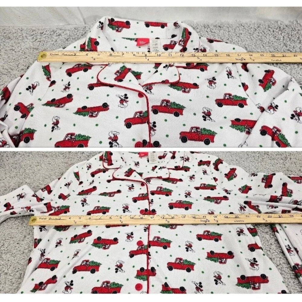 Disney Mickey Mouse Flannel Pajamas 2 Piece Red Truck Christmas Tree Womens XL